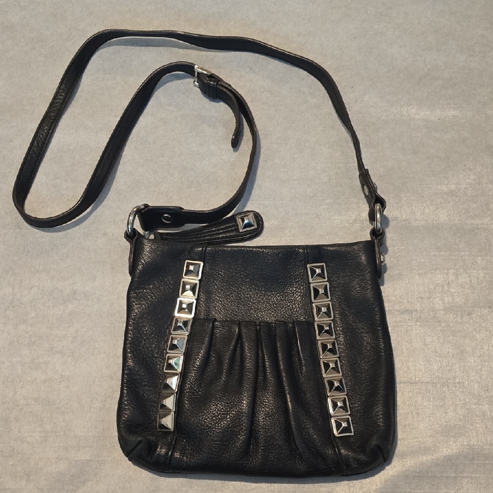 B Makowsky Black Studded Leather Crossbody Bag